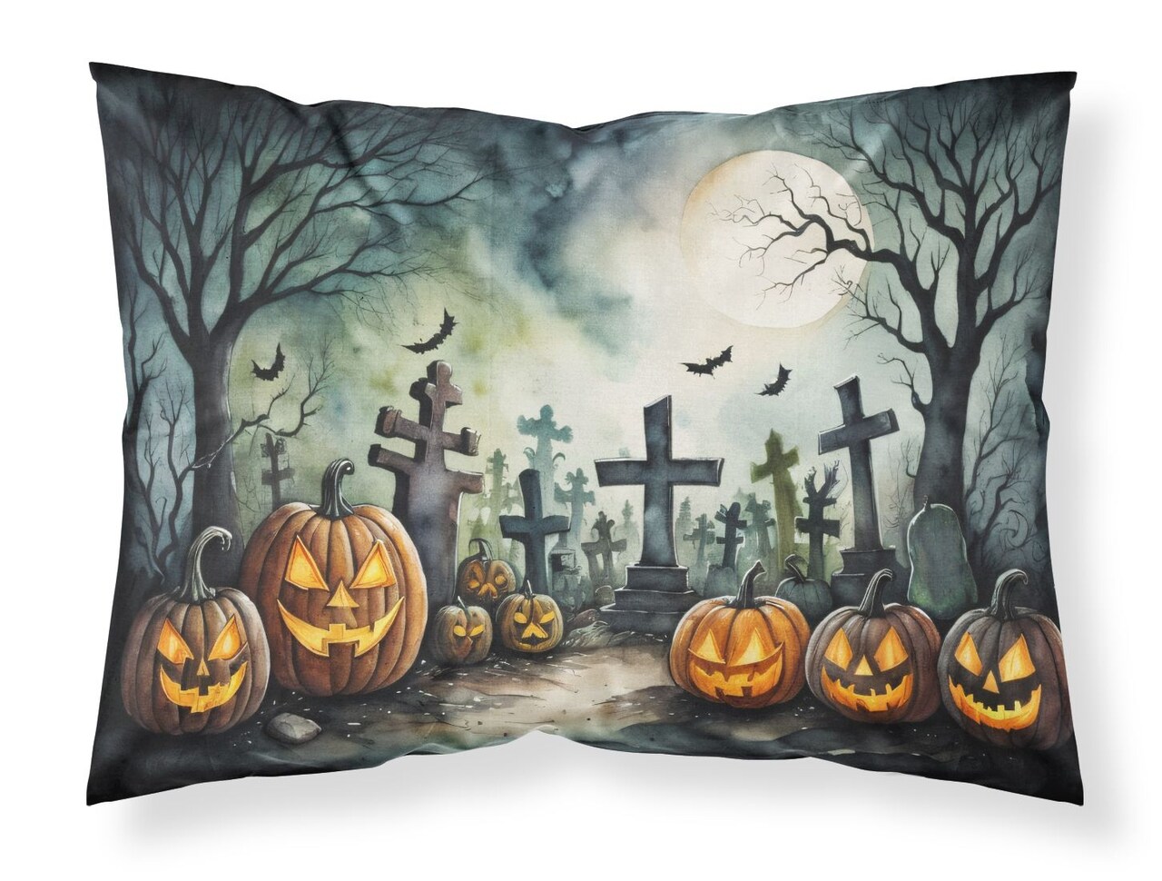 Graveyard Spooky Halloween Standard Pillowcase Lightweight Black-White Artistic Design